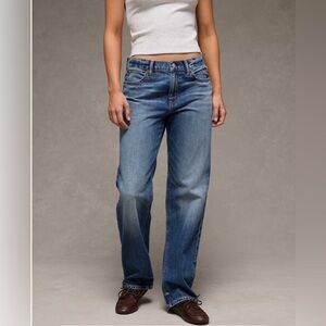 AE Strigid Low-Rise Baggy Straight Jean Woman 14 SHORT Blue Streetwear Preppy